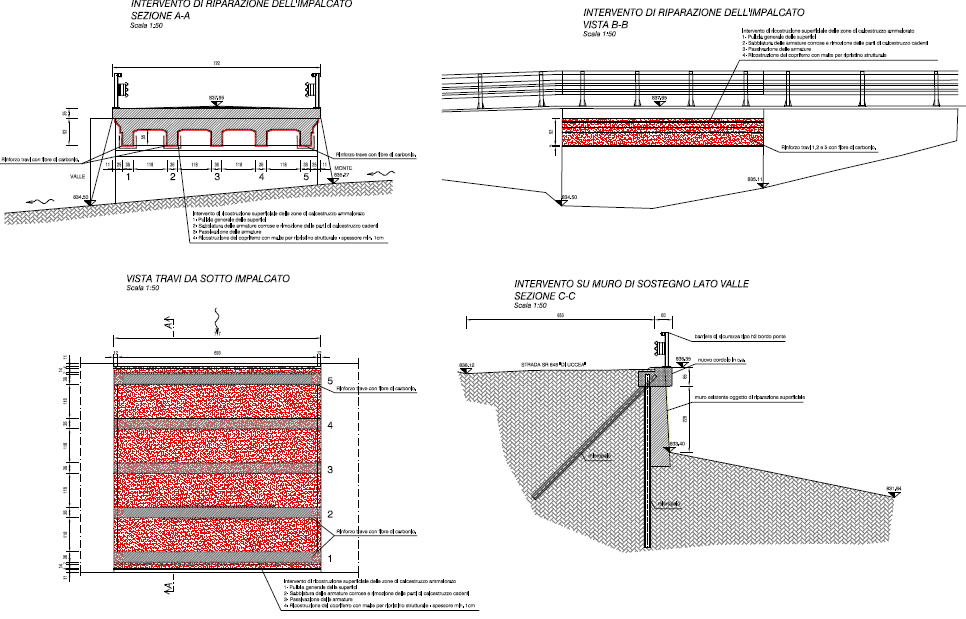 disegni di progetto per ripristino strutture del ponte